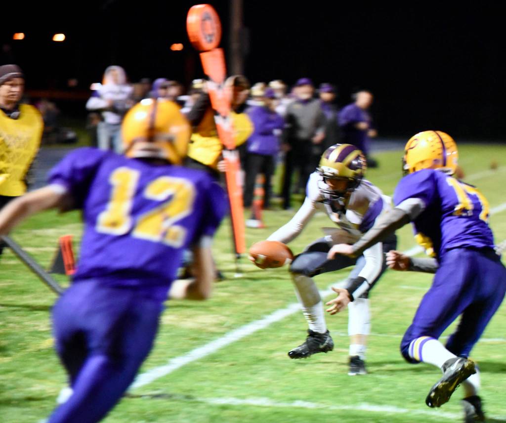 Contributed photo/John Stimpson                                Wolverine Quarterback Jadan Jones scores the touchdown amid Lions defenders.
