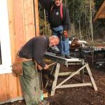 Contributed photo/Sandy Bishop                                Lopez Community Land Trust volunteers Jim and Tom help with the organizations 2018 Salish Way project.