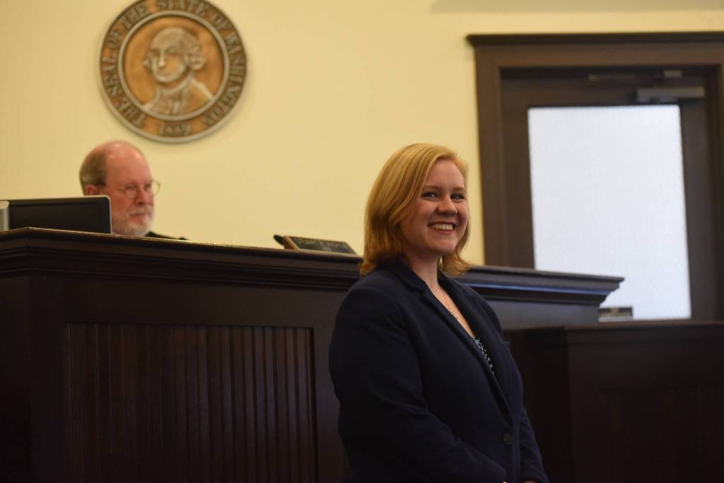 Staff photo/Tate Thomson                                Carolyn Jewett at her swearing-in ceremony.