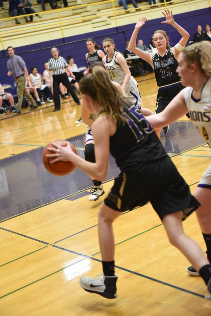 Contributed photo/John Stimpson                                Rachel Starr drives the baseline to the basket.