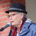 Staff photo/Heather Spaulding. Rhea Miller speaking at the courthouse.