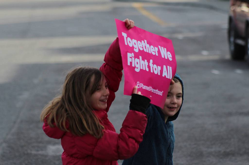 Staff photo/Heather Spaulding. Young marchers supporting Planned Parenthood.