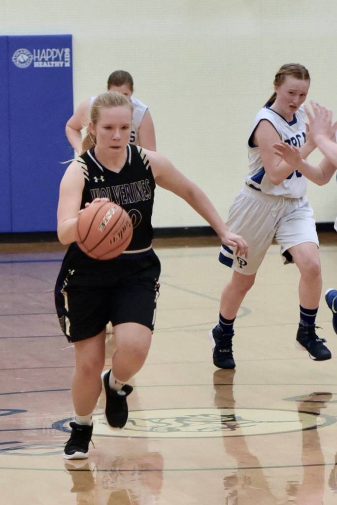 Tori Polda races toward the basket on her many fast breaks.