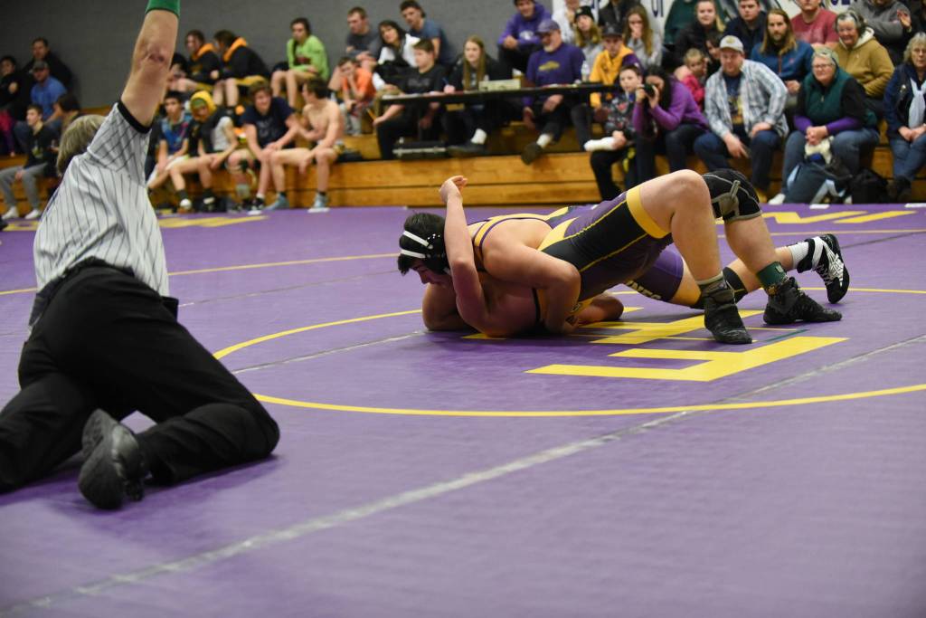 Kaden Ritchie pins his opponent. / John Stimpson photo