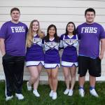 Becky Volk photo Wolverine cheer squad seniors, from left to right: Andy Rude, Aiden Haines, Salud Soto, Melanie Quiroz, Ian Volk