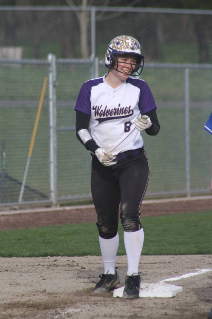 Staff photo/Heather Spaulding. Jayna Ott on base.