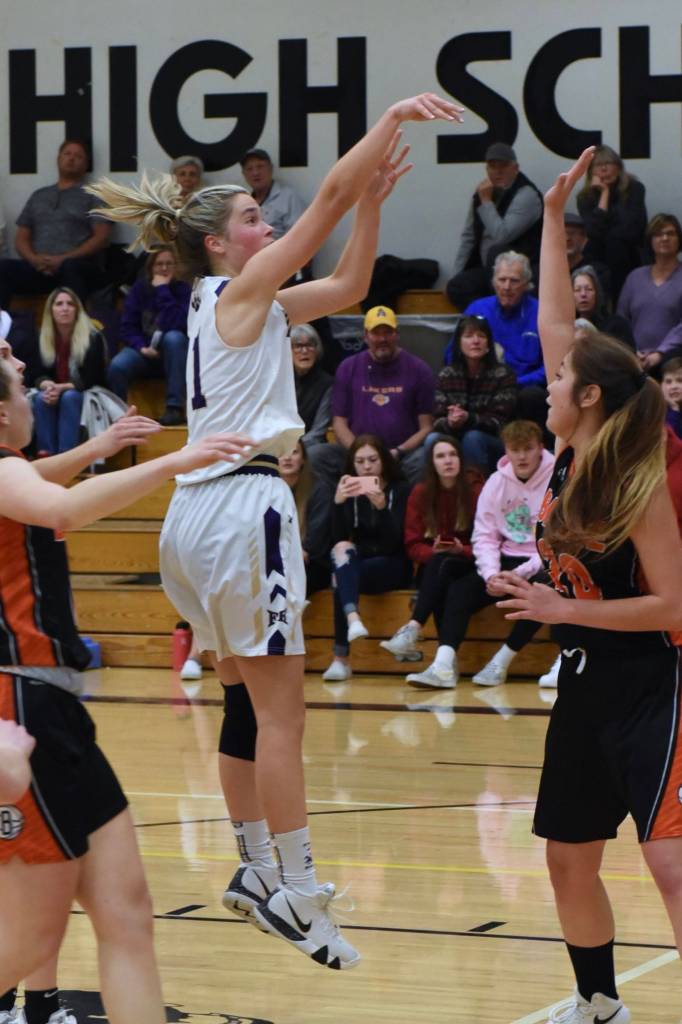 Bailee Lambright, No. 21, takes a jump shot for two points. (John Stimpson/contributed photo)