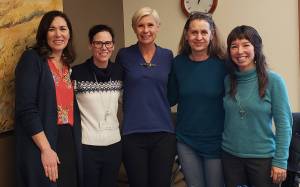 Contributed photo                                From left: Rachel Lucy, PeaceHealth director community health NW; Jackie Pitman, caregiver and current health coach program participant; Meghan McCarthy, PeaceHealth system director community health; Jennifer Armstrong, member Peace Island Community Health Board and San Juan Island Family Resource Center; and Delphina Liles, community scholarship recipient, San Juan Island Family Resource Center.