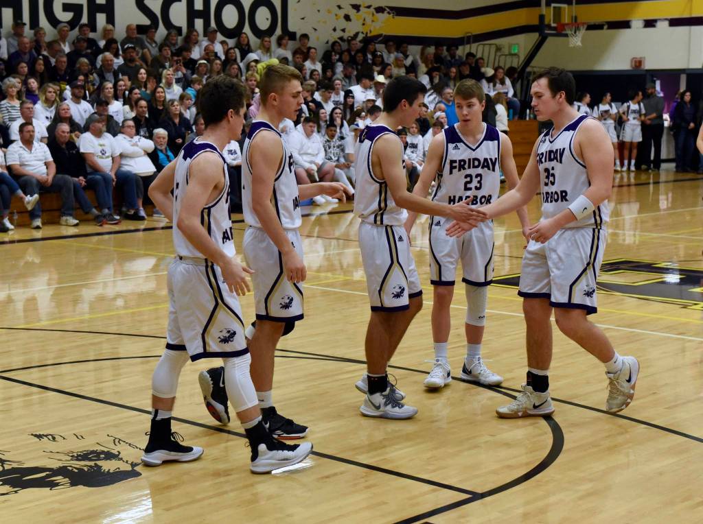 Wolverine starting five: L to R: Ethan Germain, JJ Jones, Ty Anderson, Dylan Roberson, and Gavin Mason. (John Stimpson/contributed photo.)