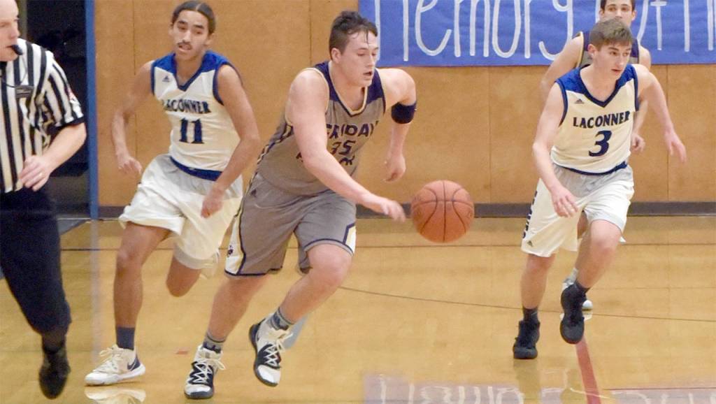 Gavin Mason takes off on a fast break with the Braves trailing. (John Stimpson/contributed photo.)