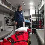 Contributed photo                                San Juan Island EMS emergency medical technician Ian Randall aboard one of the departments ambulances.