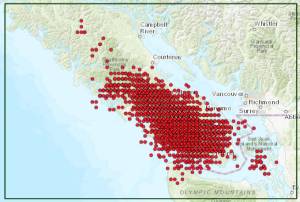 Contributed photo
Pacific Northwest Seismic Networks shake map screenshot from the afternoon of Feb. 8.