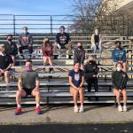 Friday Harbor High School 2021 track and field team. Alex Holman, Kyson Jackson, Ryker Mattox, Sage Penwell, Tristan Collen, Lily Rock, Sofia Duke, Elian Bayas, Aaron Orozco, Mckenna Clark, Blake Riley, Ari Tucker Belt, Nora Flynn. Emma Hermann Manager, Matthew Wolf Manager, Ella Flynn Coach Asst, Shannon S. Plummer Head Coach.