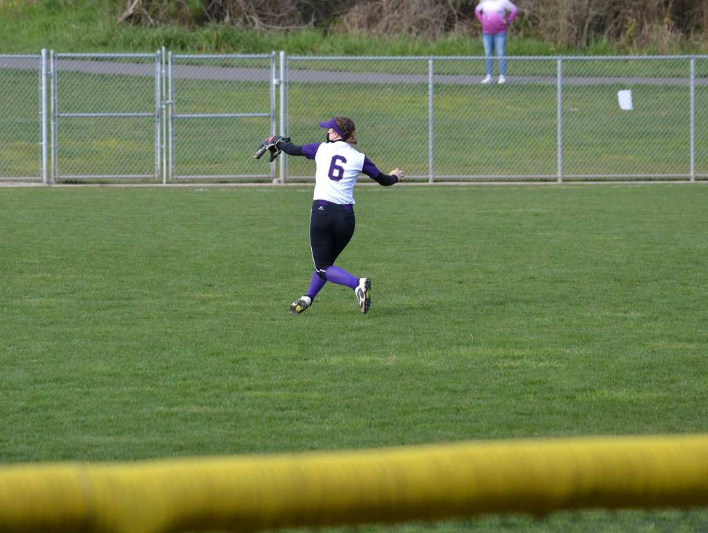 Olivia Germain throws from center field. (Jennifer Ayers photo)