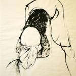 A dancer done by brushstrokes in ink By Nola Ahola.