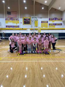 Photo courtesy of Nadine Varsovia.
Volleyballs pink out night to raise awareness for breast cancer.