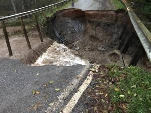 Point Lawrence Road on Orcas is washed out just past Doe Bay Resort.
