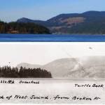 Contributed photo by Doug McCutcheon and the San Juan Island Historical Society and Museum 
Turtleback Mountain on Orcas, 1895 and again in approximately 2015