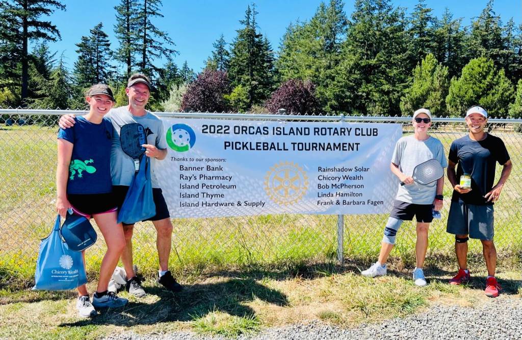 Contributed photo
Lia and Gib Black, gold winners of the open doubles with silver winners Nige Oswald and Rob Peterman – all of San Juan Island.
