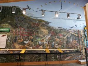 Contributed photo by the San Juan Island National Park Service
This American Camp Visitor Center mural created in collaboration with Coast Salish Tribes depicts the ancestral lifeways of San Juan Islands indigenous inhabitants of the Cattle Point Site.