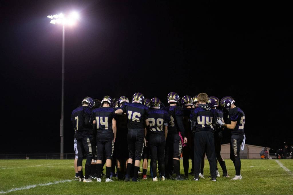 Contributed photo by Kathryn Wheeler
The team gathers in a huddle at the end of the game
