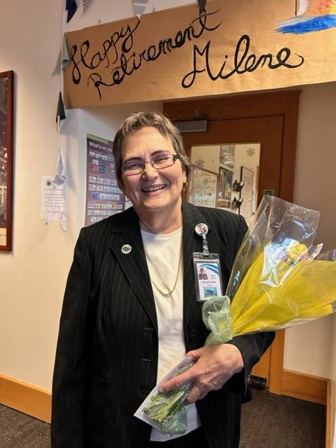 Heather Spaulding \ Staff photo
Auditor Milene Henley with farewell flowers.