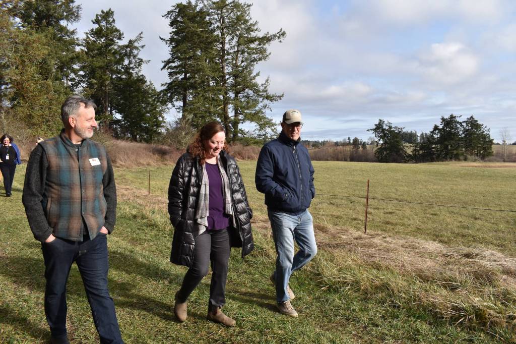 Kelley Balcomb-Bartok/Staff photo
U.S. Congressman Rick Larsen tours Zylstra Lake on San Juan Island with San Juan County Land Bank staff Doug McCutchen, County Council members Christine Minney and Cindy Wolf, and other key county staff.