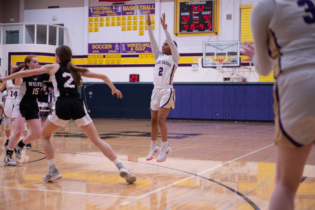 Contributed photo by Kathryn Wheeler
Mia Blakmon, airborne, as she makes a shot.
