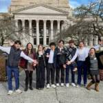 Contributed photo by Friends of the San Juans
Katie Fleming and Jess Newley with Friday Harbor High School Eco Club youth. It was a wonderful day at the state capital!