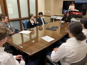 Contributed photo by Friends of the San Juans
Friday Harbor Eco Club students meeting with Representative Debra Lekanoff and getting her advice on how to support and fund recycling and composting efforts in schools.