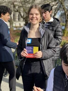 Contributed photo by Friends of the San Juans
Friday Harbor High School student, Ava prepares post cards to support state-wide education funding.