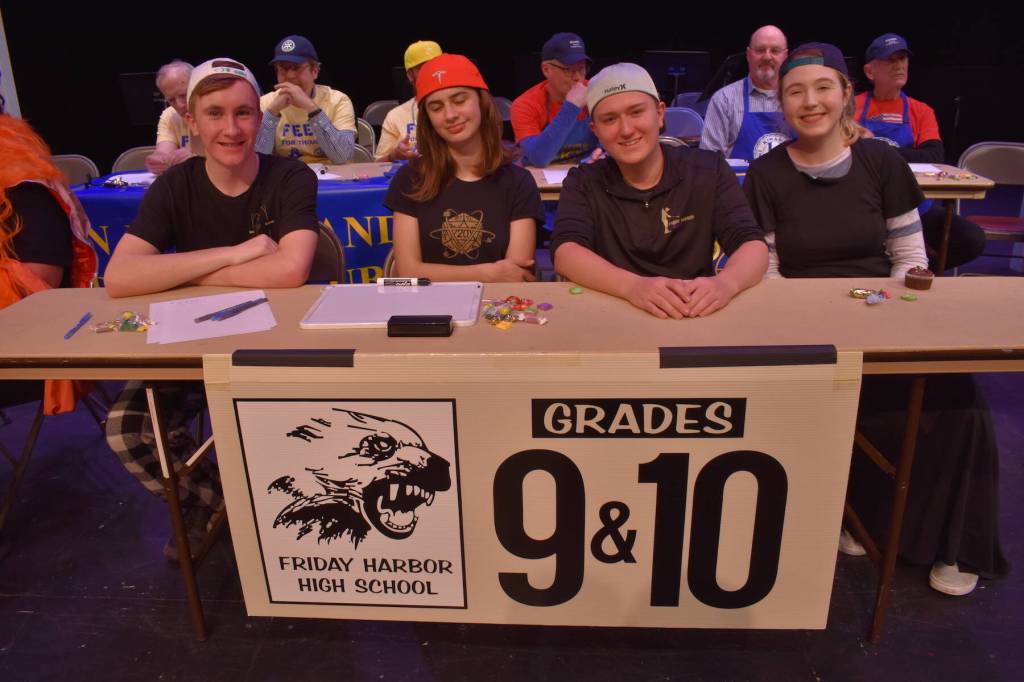 Kelley Balcomb-Bartok \ Staff photo
The FHHS Freshman and Sophomore team members competing in the San Juan Public Schools Foundations 28th annual Knowledge Bowl include (l-r) Finn Graham, Flora Vaught, Malachi Cullen, and Kira Clark.
