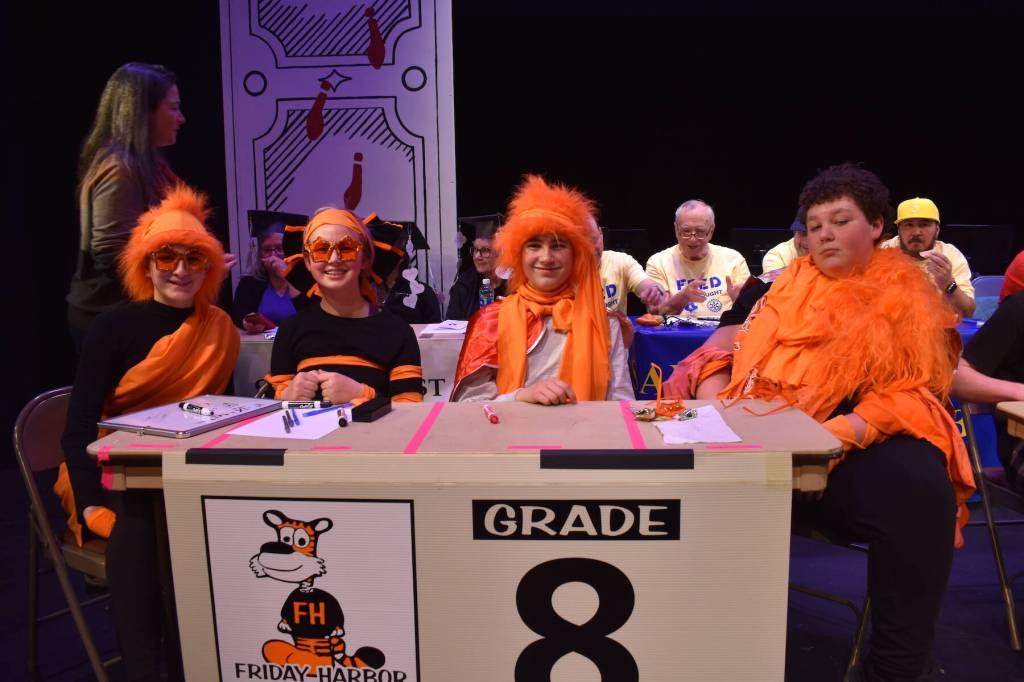 Kelley Balcomb-Bartok \ Staff photo
The FHMS eighth-grade team members competing in the San Juan Public Schools Foundations 28th annual Knowledge Bowl include (l-r) Ella Cohen, Liv Eisenhardt, Will Youngsman, and Randy Rebhen.