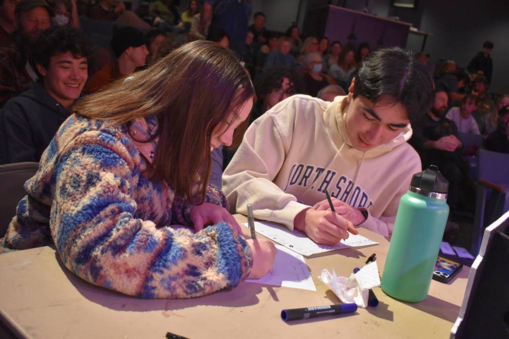 Kelley Balcomb-Bartok \ Staff photo
Knowledge Bowl scorekeepers add the points up during the San Juan Public Schools Foundations 28th annual Knowledge Bowl.