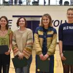 Staff photo by Kelley Balcomb-Bartok
Friday Harbor High School Fine Arts Awards of Excellence were presented to Fela Andrews, Larissa Mauldin, Lily Rock, Islay Ross, and Sophia Swanson during the FHHS Celebration of Academics event held March 10 in the Turnball Gym.