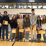Staff photo by Kelley Balcomb-Bartok
Friday Harbor High School Principal's Honors Awards were presented to Class of 2023 students Audrey Allen, Anthony Amaro, Cody Balcomb-Bartok, Gleb Caireac, Margaret Carrier, Tristan Cullen, Sofia Duke, Larissa Mauldin, Zachary Place, Lilia Plaza Arenas, Haley Rennick, Islay Ross, Adam Strasbourger, Luke totten, and Ariana Tucker-Belt during the FHHS Celebration of Academics event held March 10 in the Turnball Gym. This award recognizes students who earned a 4.0 GPA during the Spring 2022 and/or Fall 2022-2023 semesters.