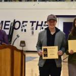 Staff photo by Kelley Balcomb-Bartok
Friday Harbor High School Principal's Honors Awards were presented to Class of 2026 students Finn Graham, Matthew Van Dyck, and Flora Vaught during the FHHS Celebration of Academics event held March 10 in the Turnball Gym. This award recognizes students who earned a 4.0 GPA during the Spring 2022 and/or Fall 2022-2023 semesters.