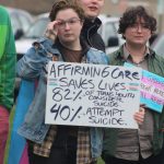 Heather Spaulding Staff photo
From left to right: Syd Herda, Eleanor Gisleson, and Benji show their support for the Trans community.