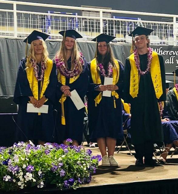 Contributed photo
2023 San Juan Golf and Tennis Foundation Scholarship winners Isabella VanderYacht (Girls Tennis), Elisabeth Furber (Girls Tennis), Eleanor Rollins (Girls Tennis), and Cody Balcomb-Bartok (Boys Golf and Boys Tennis).