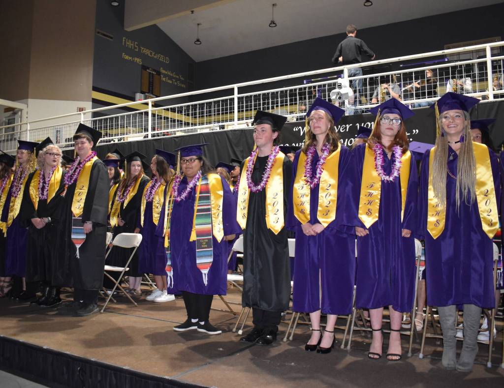 Kelley Balcomb-Bartok / Saff photo
The Class of 2023 takes to the stage for the 111th Friday Harbor High School Commencement ceremony held June 10, 2023.