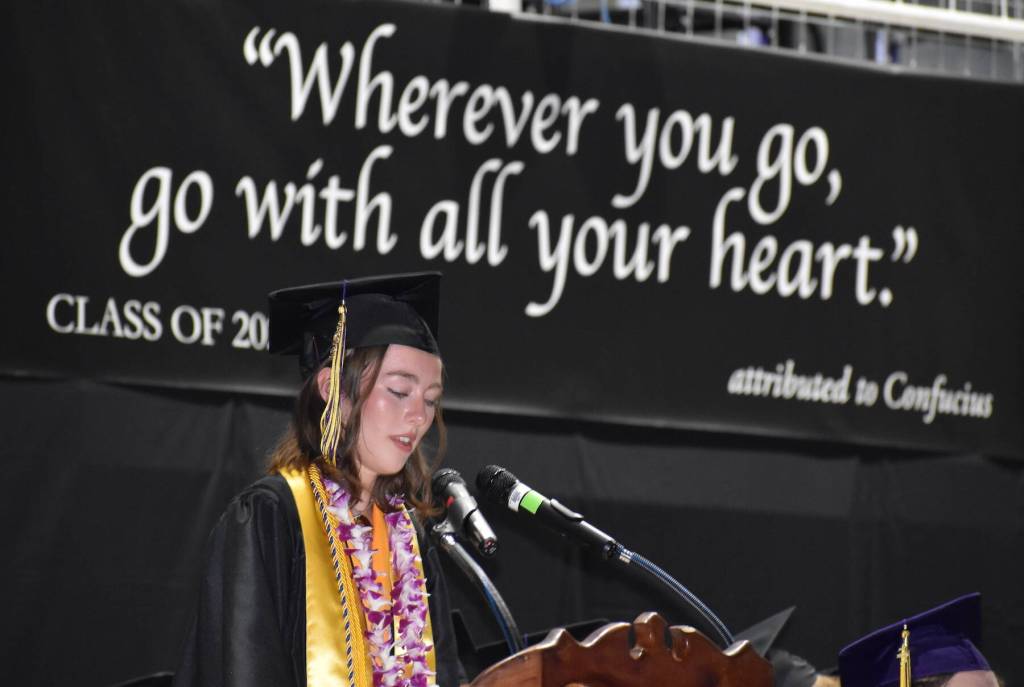 Kelley Balcomb-Bartok / Staff photo
Co-Valedictorian Islay Ross shares her love of her fellow classmates, speaking of togetherness before the Class of 2023 graduates and heads off to explore the world. Ross plans to go to college and looks forward to making art, working and spending time with her friends.