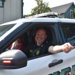 Kelley Balcomb-Bartok \ staff photo
Sheriff Eric Peter and wife Jennifer lead the 2023 parade Marching Forward Together through downtown Friday Harbor.