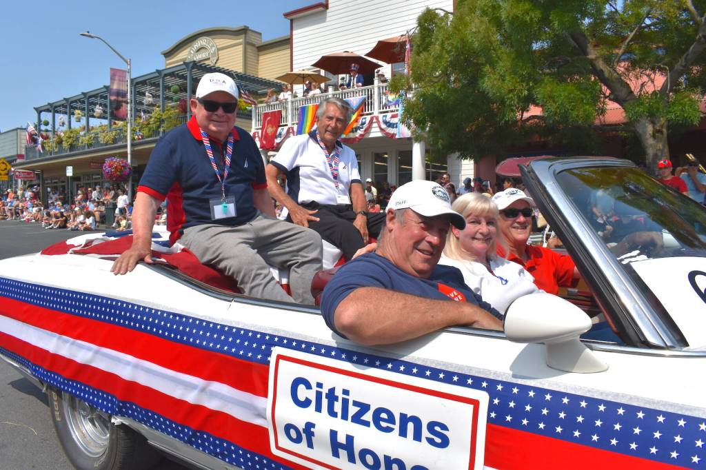 Kelley Balcomb-Bartok staff photo
Citizens of Honor Donald Pollard and David Ralston feel the love during the 2023 Friday Harbor Fourth of July parade.