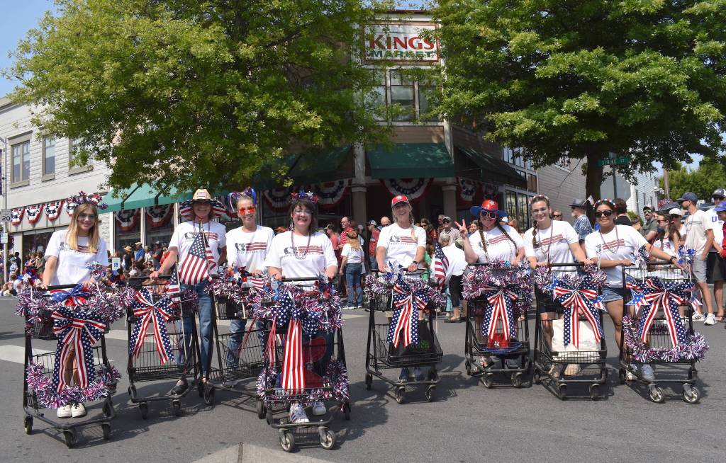 Kelley Balcomb-Bartok staff photo
Members of the Kings Market/Marketplace grocery cart brigade shared smiles (and lots of candy) during the 2023 Friday Harbor Fourth of July parade.