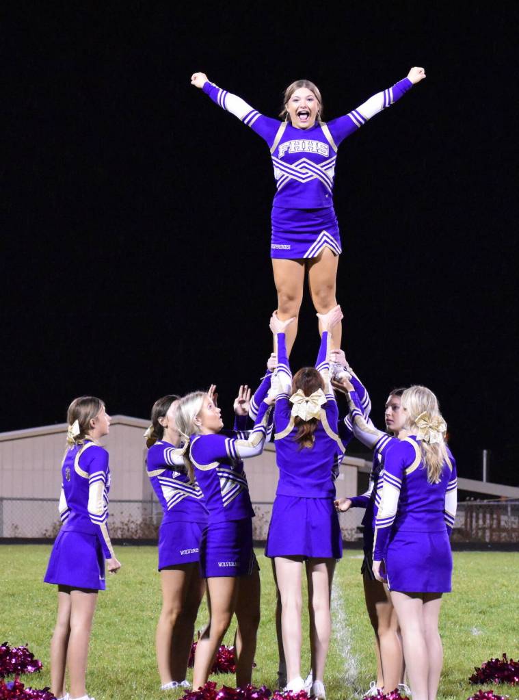 Kelley Balcomb-Bartok / Staff photo
Cheerleaders inspire the crowd during halftime.