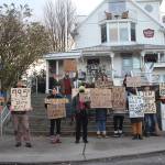 Heather Spaulding / Staff photo
Those calling for a cease-fire Nov. 15 made their way down to the ferry to catch the attention of those disembarking the boat.