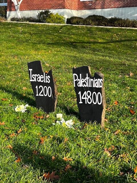 Contributed photo
Signs made by Daisy Roth remembering the toll the war in Gaza has taken since October.