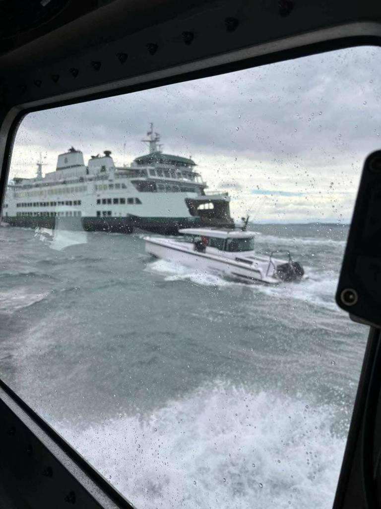 Contributed photo by the US Coast Guard Bellingham Station
The ferry captain positioned the Samish to block the wind.
