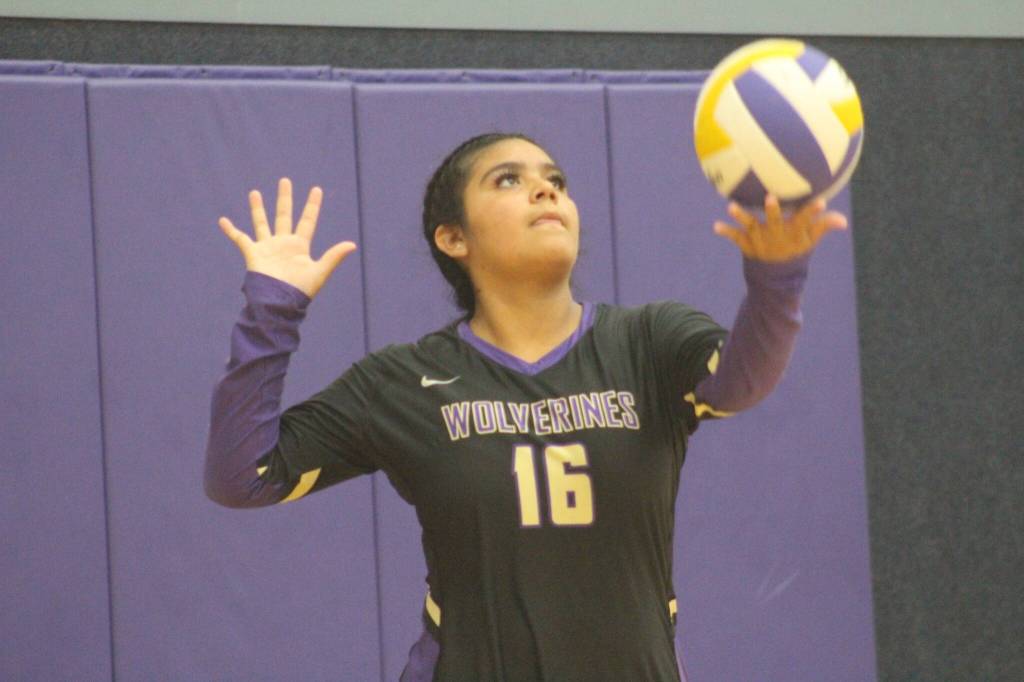 Heather Spaulding Staff photo
Freshman Ruby Tapia getting ready to serve on her lethal serves.