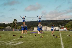 Contributed photo by Aiden Haines
Two Prep Level Stunts - Left to Right Left Stunt Group: Paloma Waldron (main base), Elizabeth Ockerman (front spot), Paige Carlton Flierl (flyer/ top girl), Samantha Ponce (back spot), Brandy Lawson (side base). Right Stunt Group: Liliana Carrillo (main base), Chloe Roach (front spot), Madison Ockerman (flyer/ top girl), Chase Lee (back spot), Kimberly Ponce Tumbling Pass: Jillian Otis